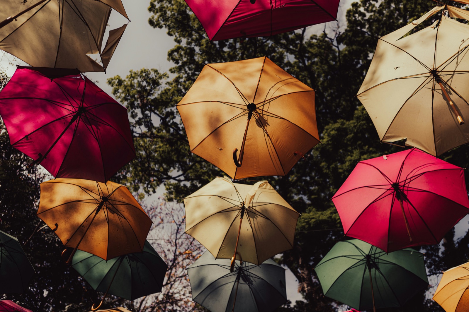 Menschen mit Regenschirmen